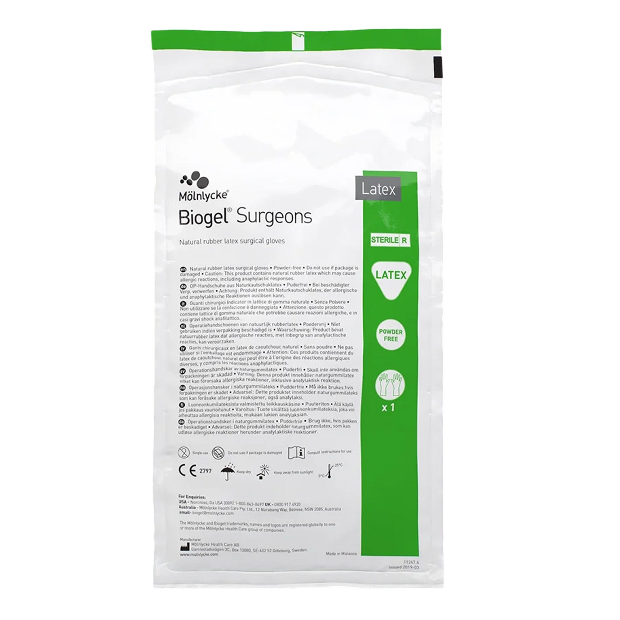 Surgical Glove Biogel Surgeons Size 8.5 Sterile Latex Standard Cuff Length Micro Textured Straw Not Chemo Approved