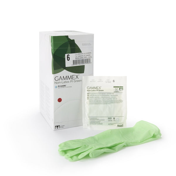 Surgical Glove GAMMEX Non Latex PI Green Size 6 Sterile Polyisoprene Standard Cuff Length Micro Textured Light Green Chemo Tested