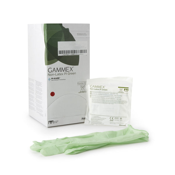 Surgical Glove GAMMEX Non Latex PI Green Size 8 Sterile Polyisoprene Standard Cuff Length Micro Textured Light Green Chemo Tested
