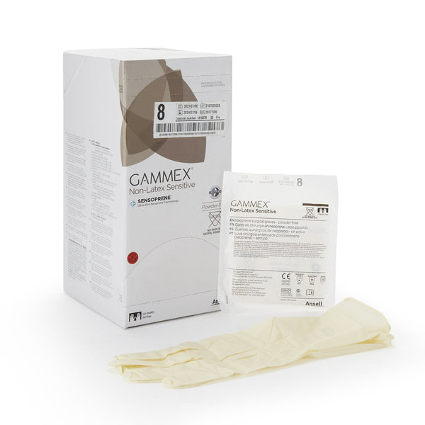 Surgical Glove GAMMEX Non Latex Sensitive Size 8 Sterile Polychloroprene Standard Cuff Length Micro Textured Cream Chemo Tested