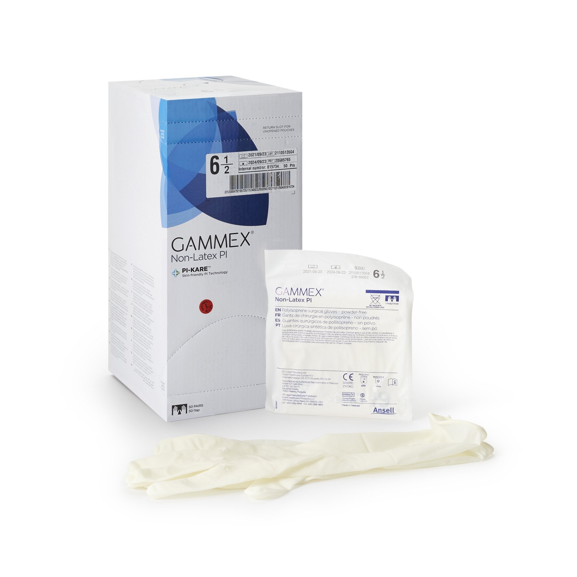 Surgical Glove GAMMEX Non Latex PI Size 6.5 Sterile Polyisoprene Standard Cuff Length Micro Textured White Chemo Tested