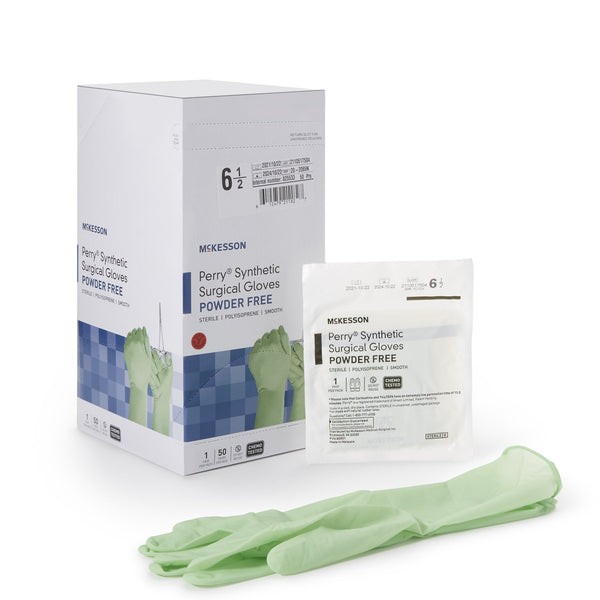 Surgical Glove McKesson Perry Performance Plus Size 6.5 Sterile Polyisoprene Standard Cuff Length Smooth Green Chemo Tested