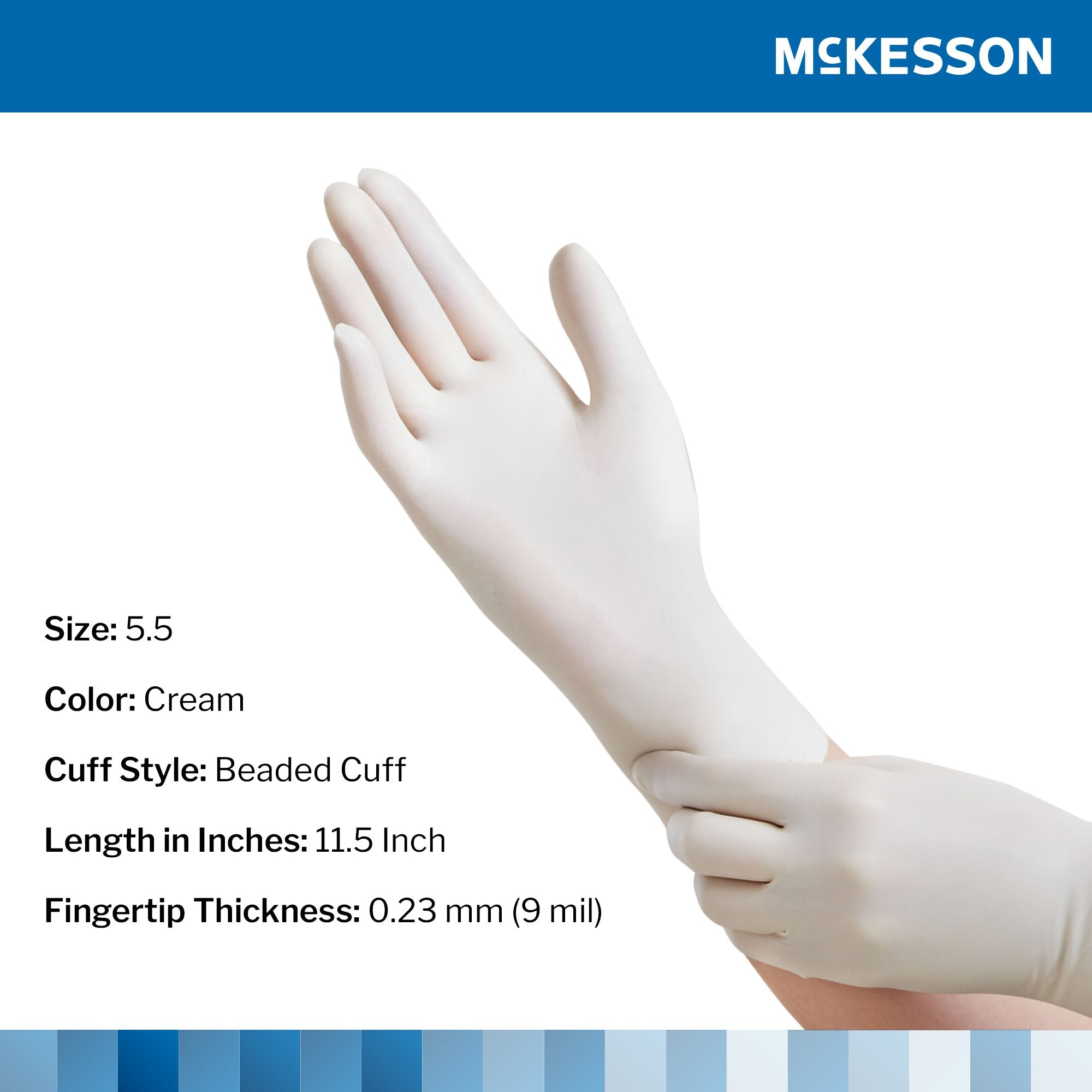 surgical glove mckesson perry size 5 5 sterile latex standard cuff length smooth cream not chemo approved packaging type box