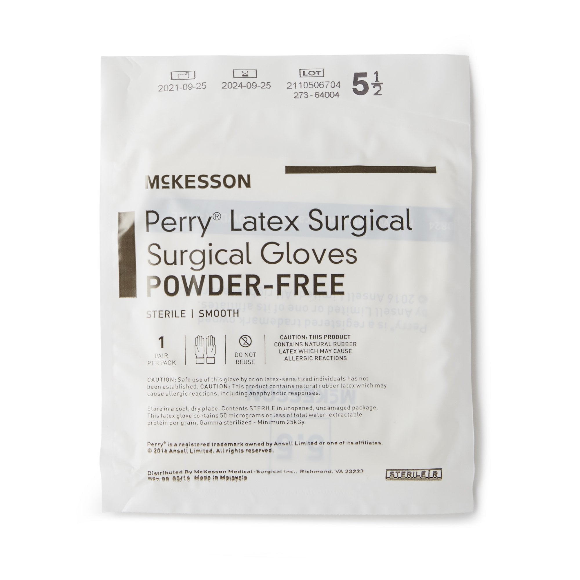 surgical glove mckesson perry size 5 5 sterile latex standard cuff length smooth cream not chemo approved packaging type box