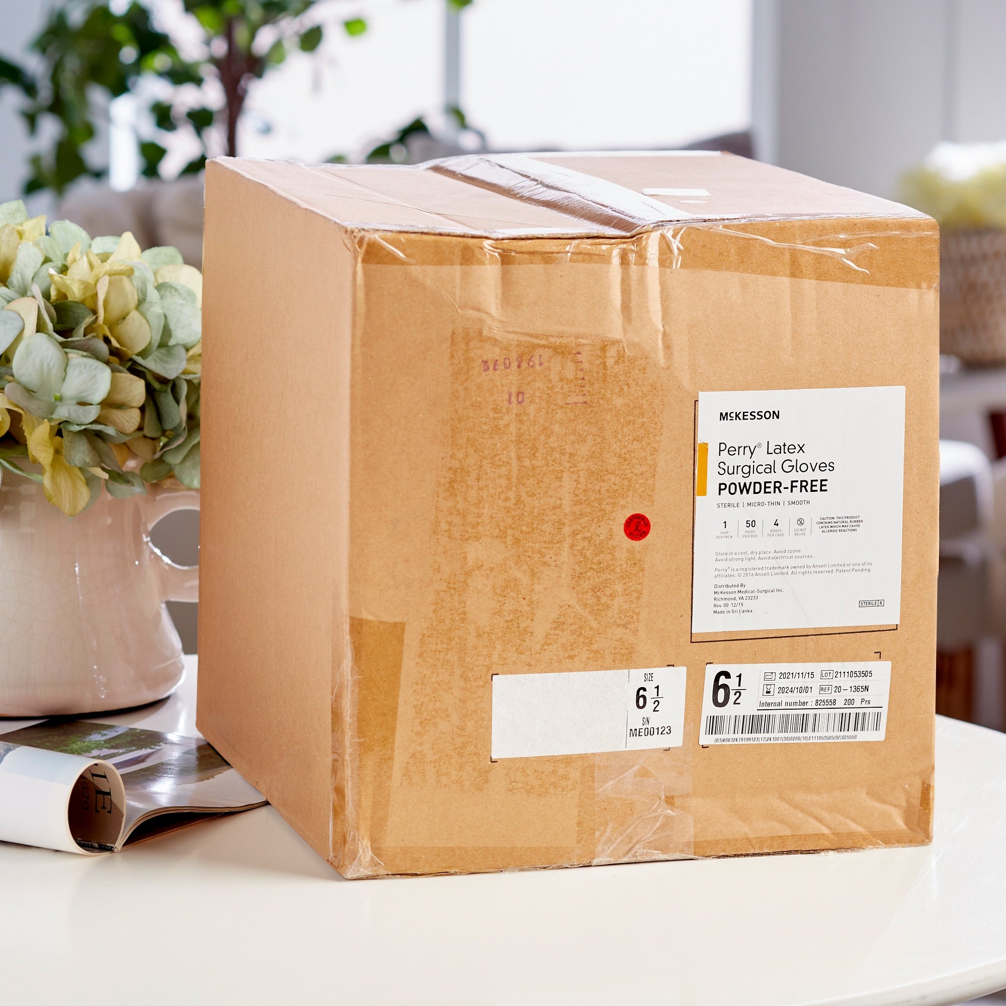 surgical glove mckesson perry size 6 5 sterile latex standard cuff length smooth brown not chemo approved packaging type box