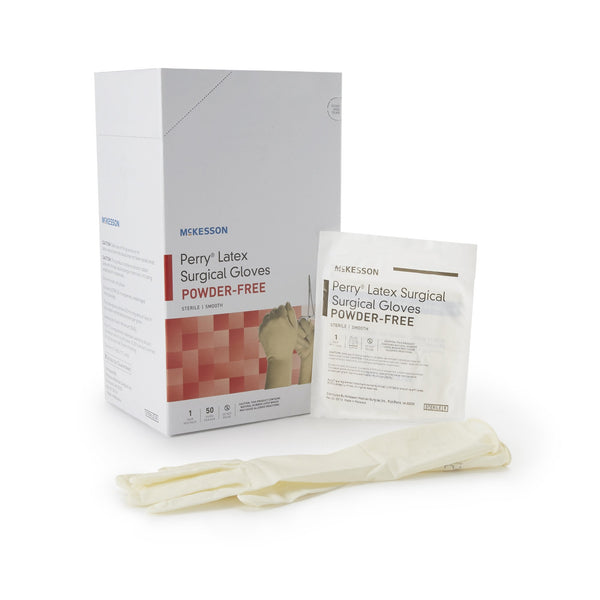 Surgical Glove McKesson Perry Size 6.5 Sterile Latex Standard Cuff Length Smooth Cream Not Chemo Approved