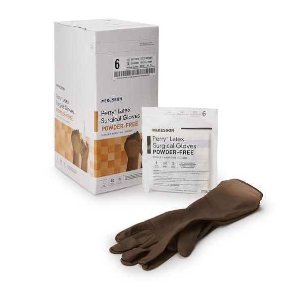 Surgical Glove McKesson Perry Size 6 Sterile Latex Standard Cuff Length Smooth Brown Not Chemo Approved