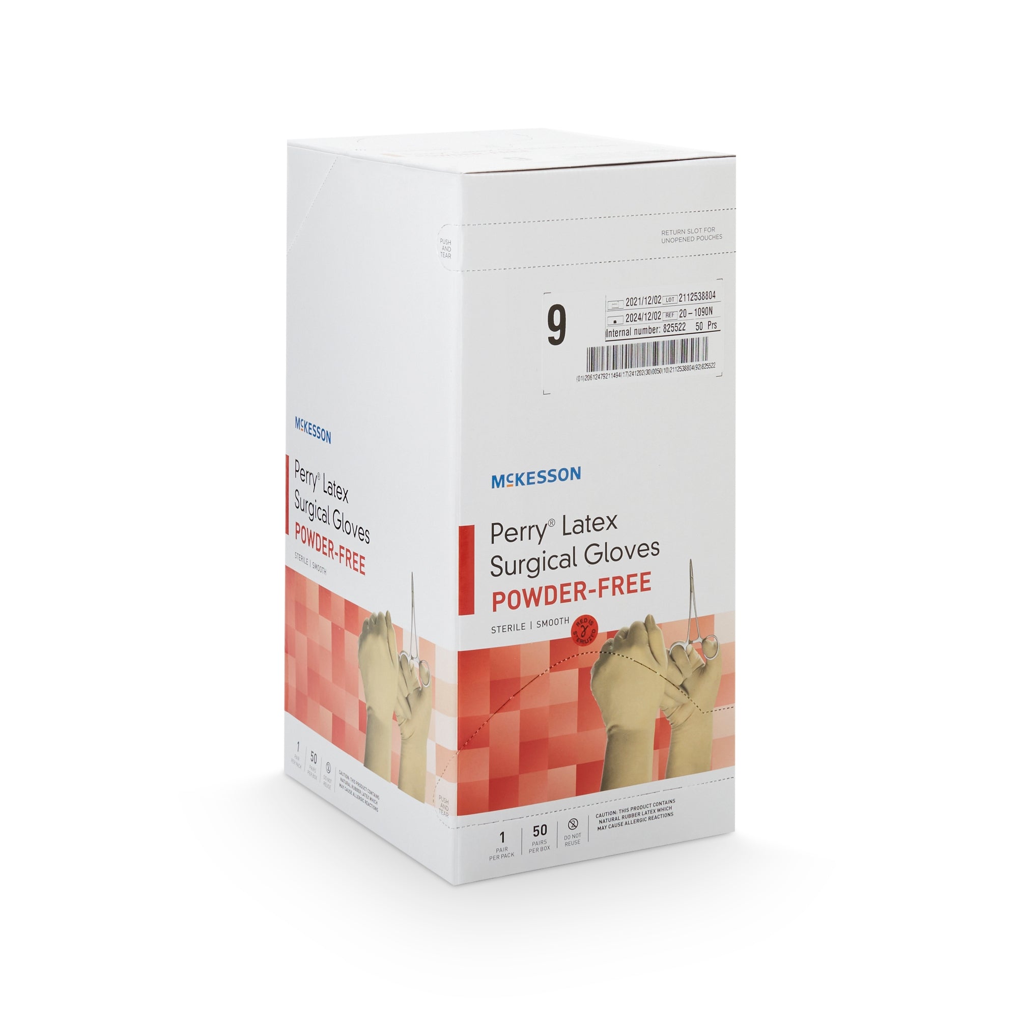 surgical glove mckesson perry size 9 sterile latex standard cuff length smooth cream not chemo approved packaging type box