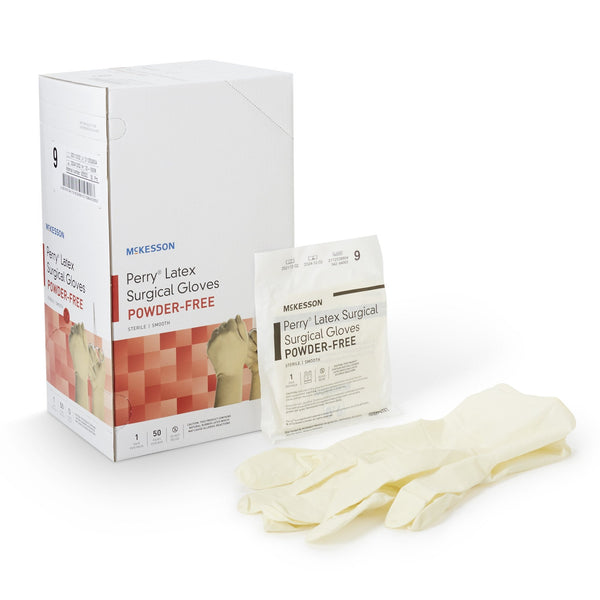 Surgical Glove McKesson Perry Size 9 Sterile Latex Standard Cuff Length Smooth Cream Not Chemo Approved
