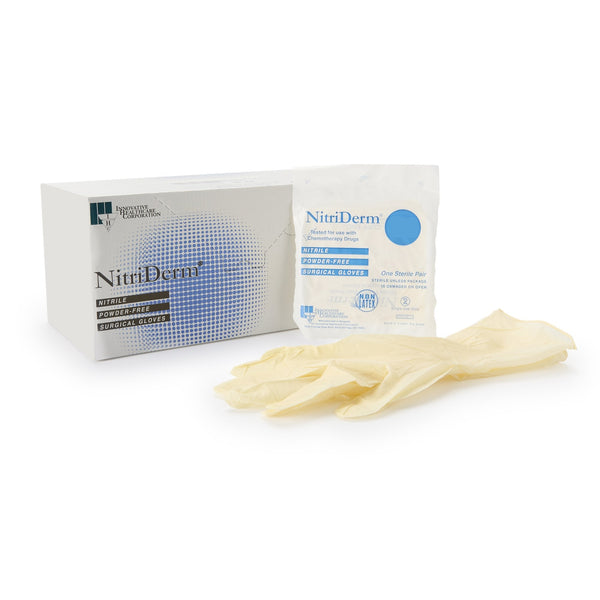 Surgical Glove NitriDerm Size 7 Sterile Nitrile Standard Cuff Length Fully Textured White Chemo Tested