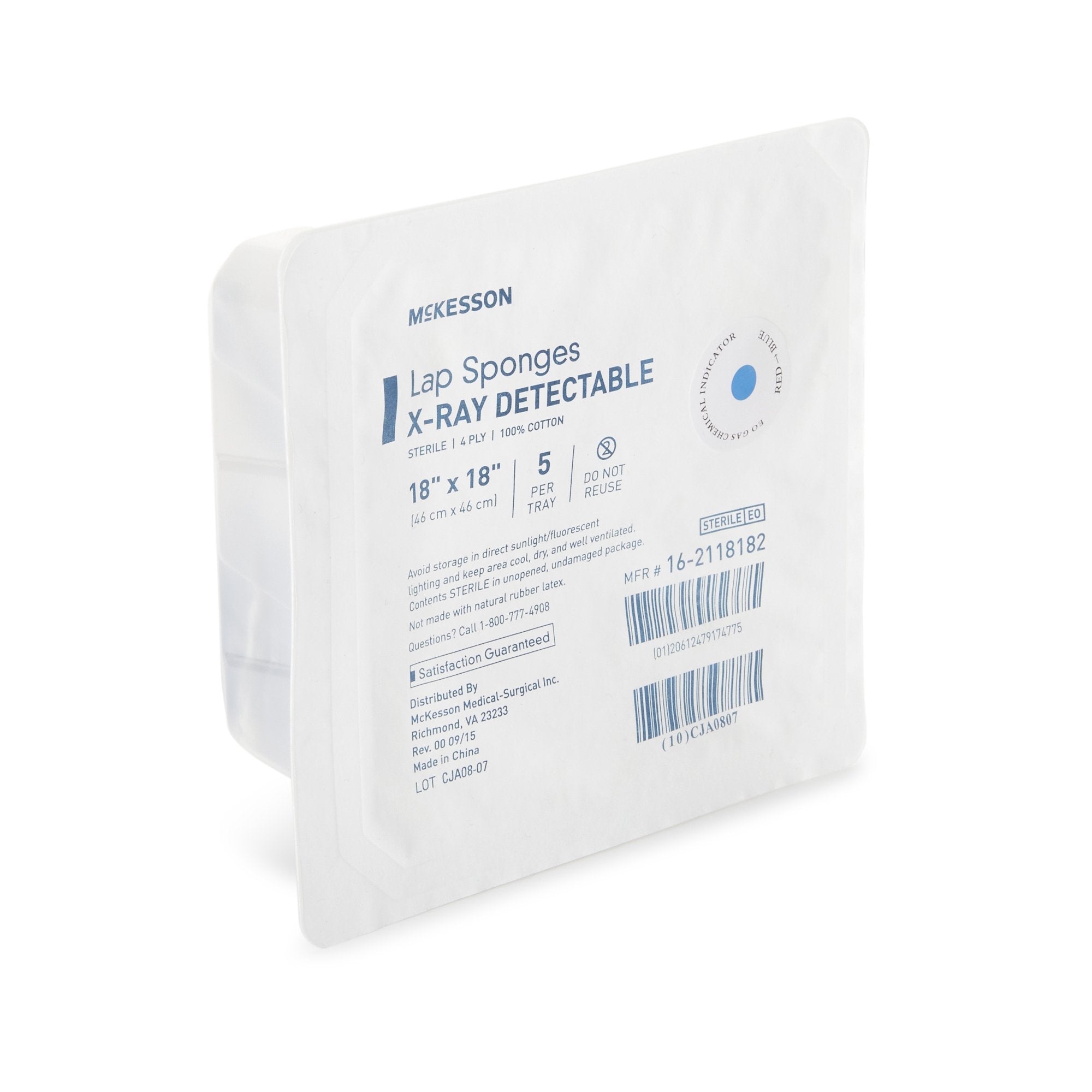 Surgical Laparotomy Sponge McKesson X Ray Detectable Cotton 18 X 18 Inch 5 Count Hard Pack Sterile