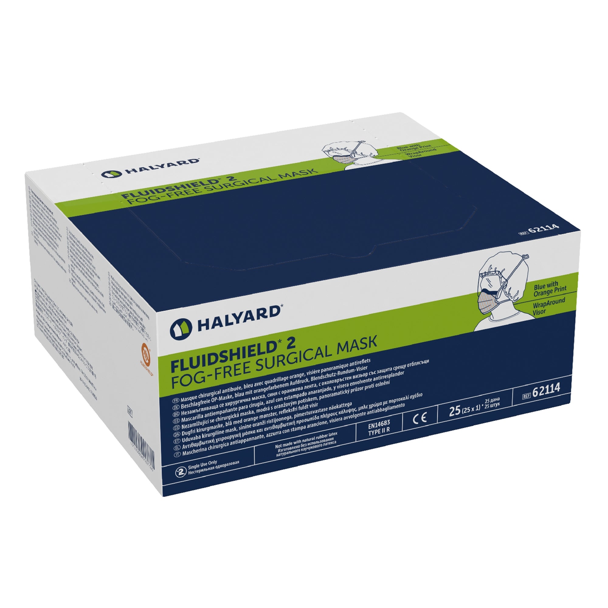 surgical mask with eye shield fluidshield anti fog foam astm f2100 11 level 2 tie closure one size fits most