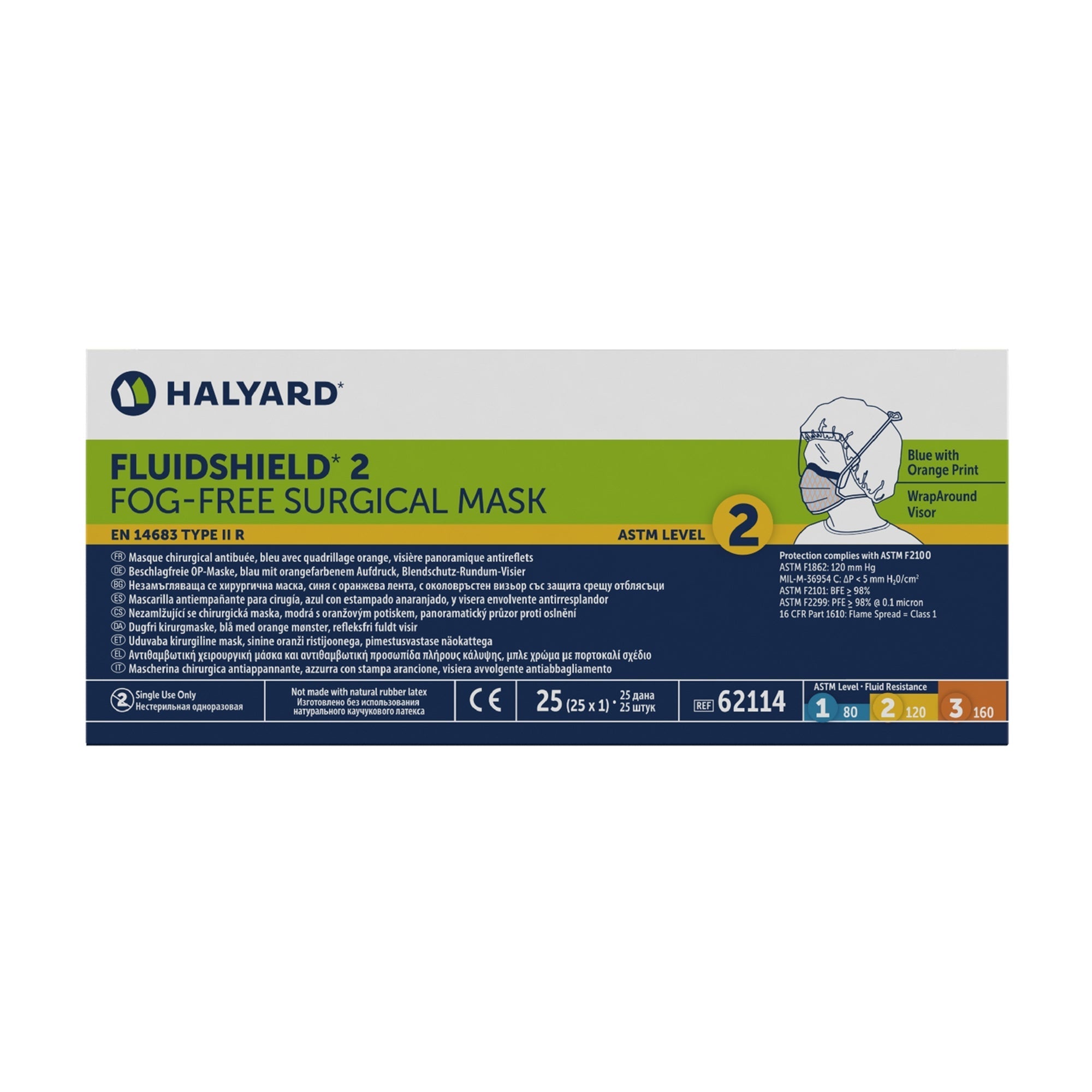 surgical mask with eye shield fluidshield anti fog foam astm f2100 11 level 2 tie closure one size fits most