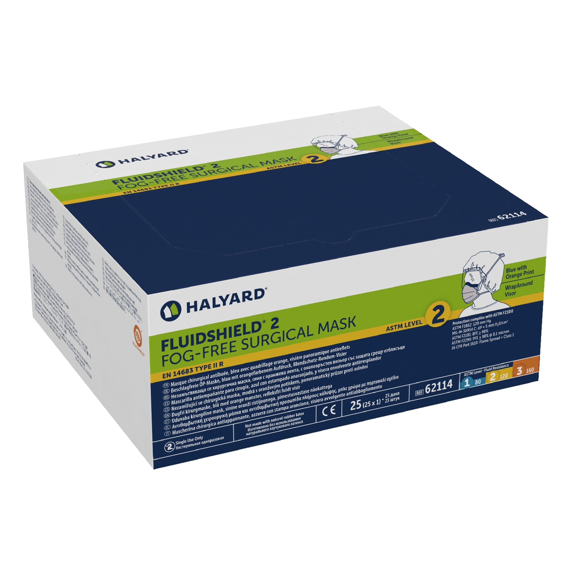 surgical mask with eye shield fluidshield anti fog foam astm f2100 11 level 2 tie closure one size fits most