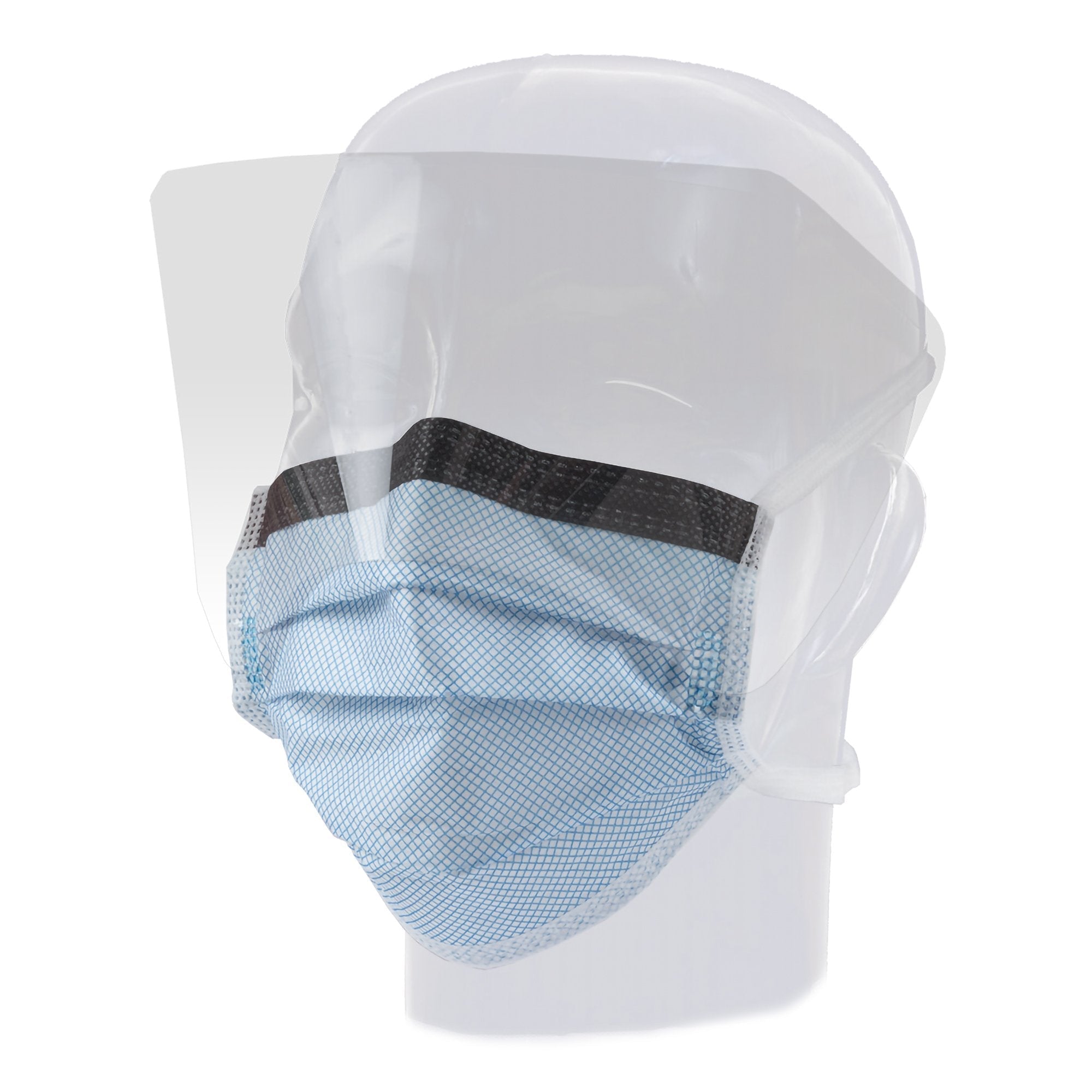 Surgical Mask with Eye Shield Precept FluidGard 160 Anti fog Foam ASTM Level 3 Tie Closure One Size Fits Most