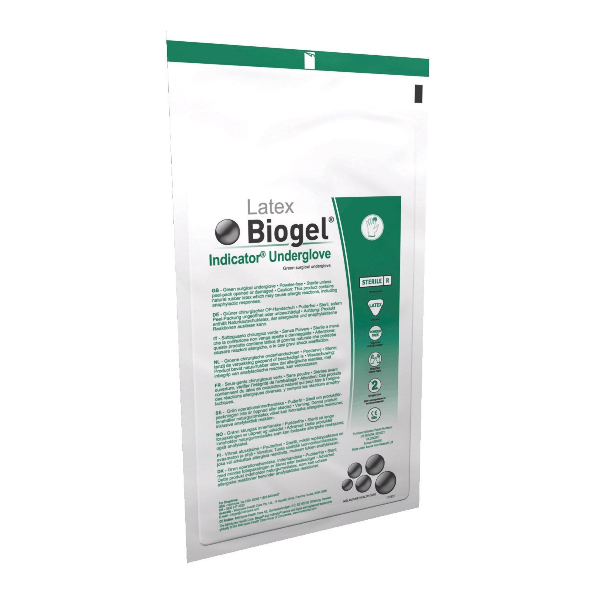 Surgical Underglove Biogel Indicator Underglove Size 7.5 Sterile Latex Standard Cuff Length Smooth Green Not Chemo Approved