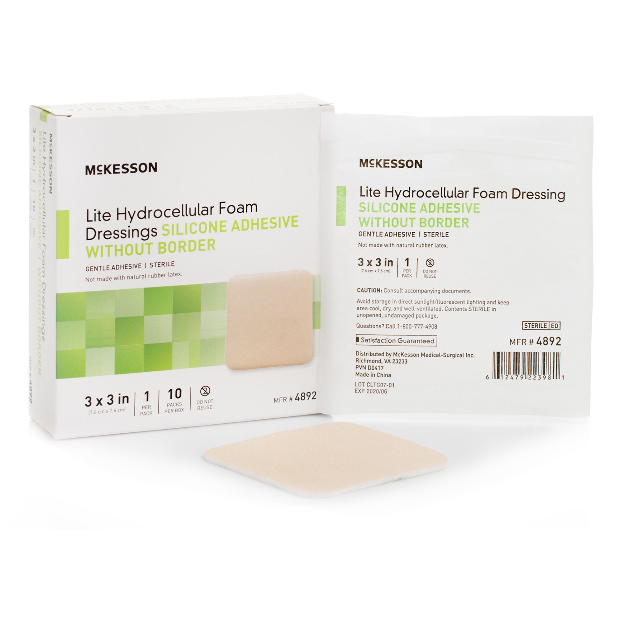 Thin Foam Dressing McKesson Lite 3 X 3 Inch Without Border Film Backing Silicone Gel Adhesive Square Sterile