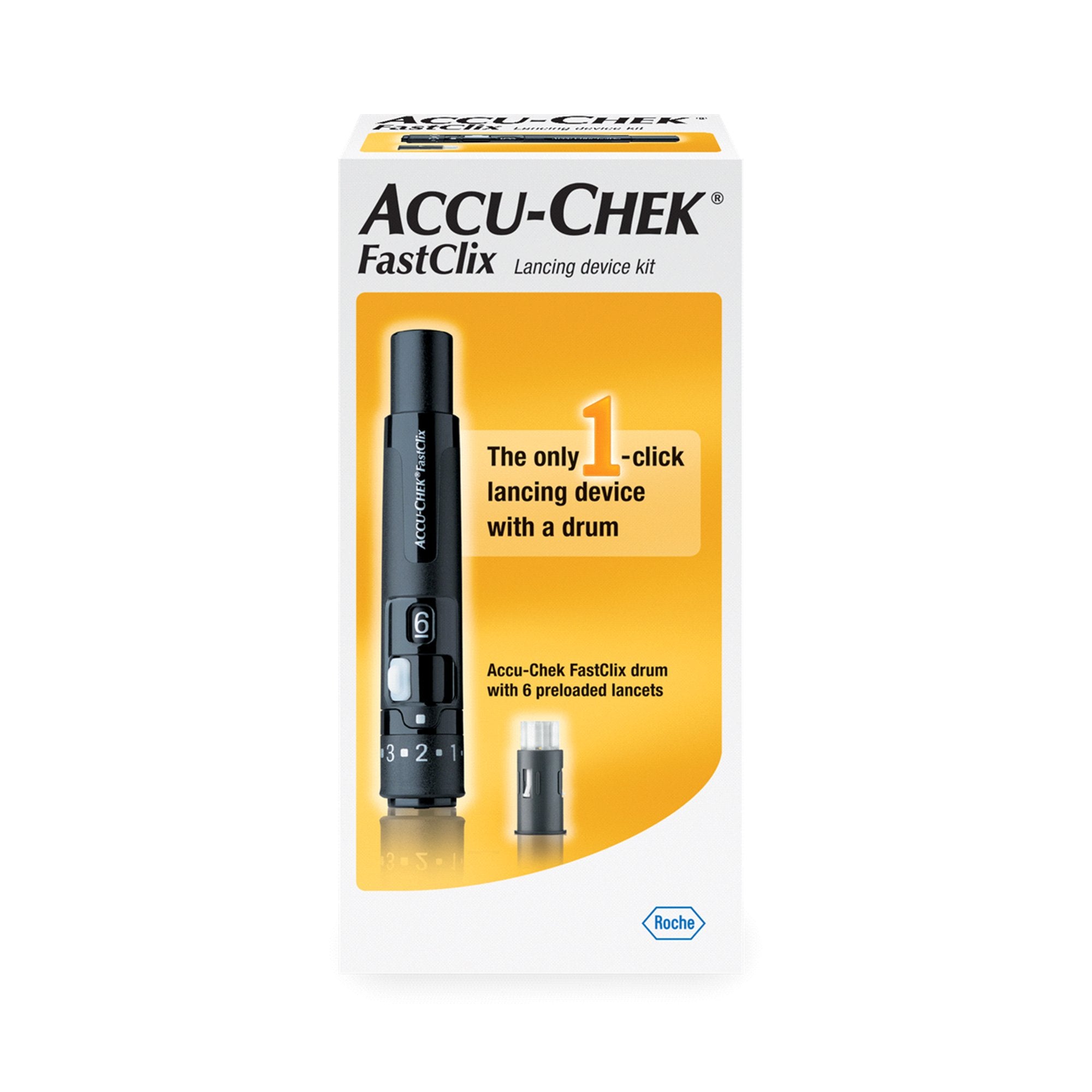 Lancing Device Accu-Chek Preloaded Safety Drum Push Button Activation Multiple Sites, Packaging Type- Box