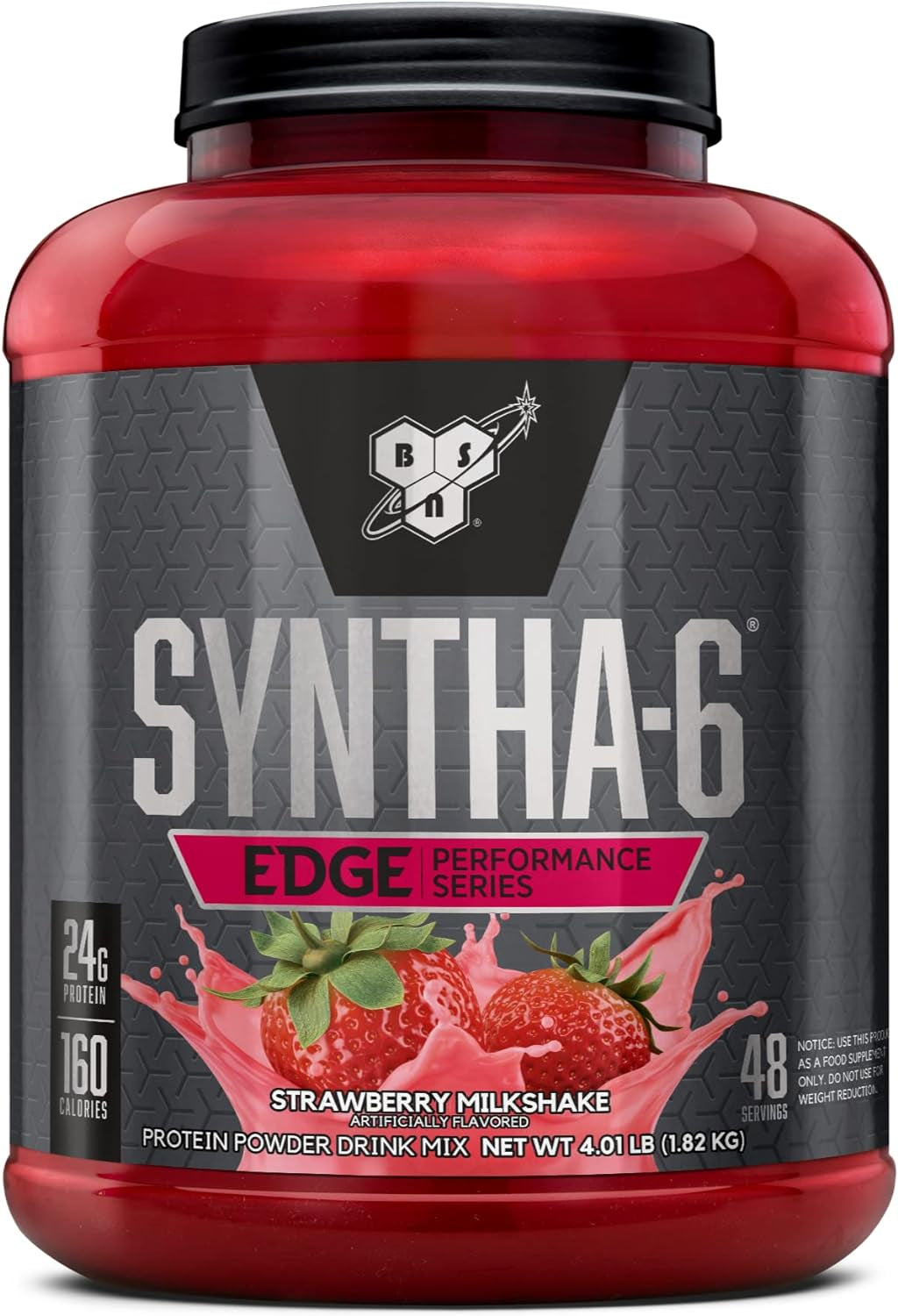 SYNTHA 6 EDGE Protein Powder, with Hydrolyzed Whey, Micellar Casein, Milk Protein Isolate, Low Sugar, 24G Protein, Strawberry Milkshake, 48 Servings