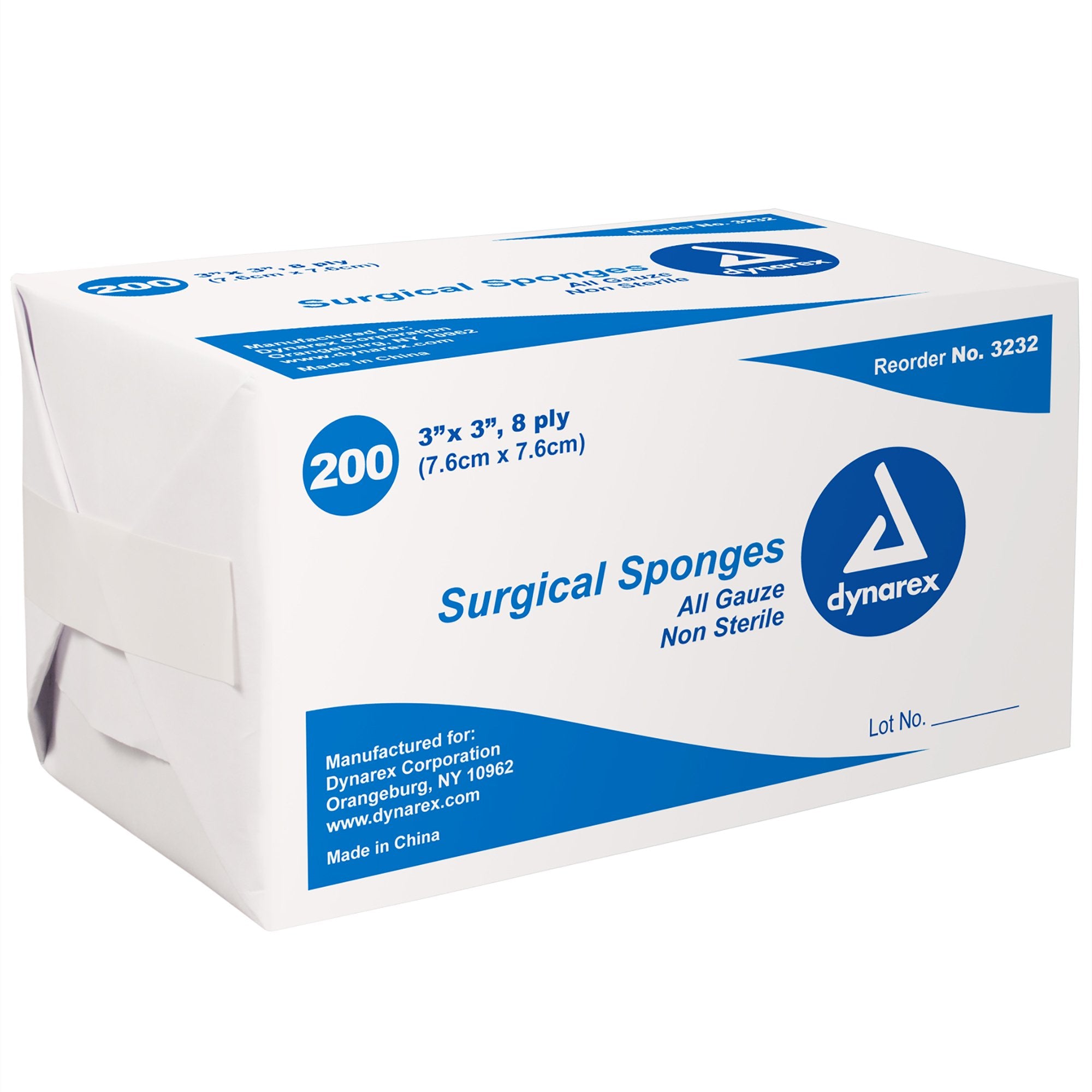 Gauze Sponge Dynarex 3 X 3 Inch 8-Ply NonSterile 200 per Pack, Packaging Type- Box