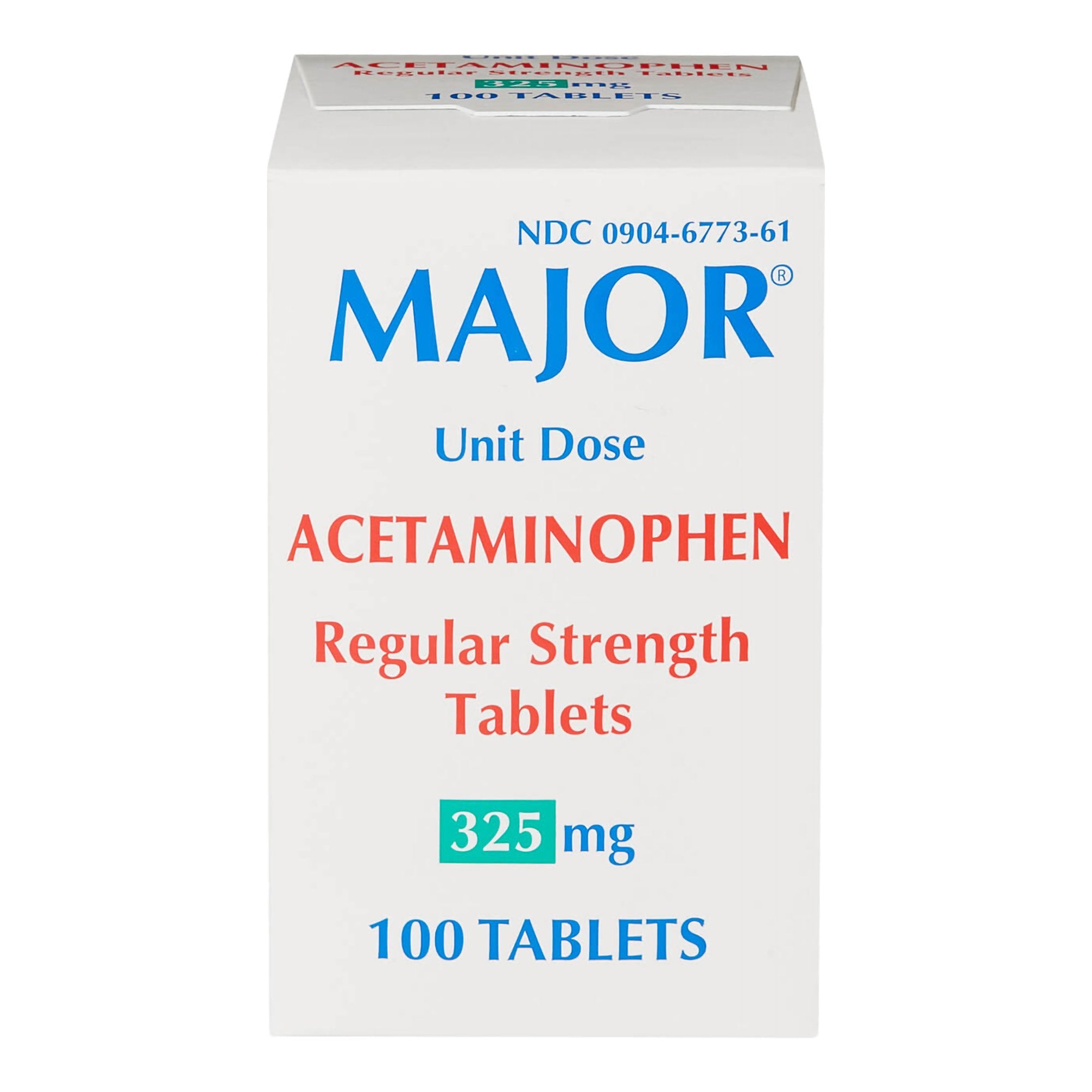 Pain Relief Major 325 mg Strength Acetaminophen Unit Dose Tablet 100 per Bottle, Packaging Type- Box