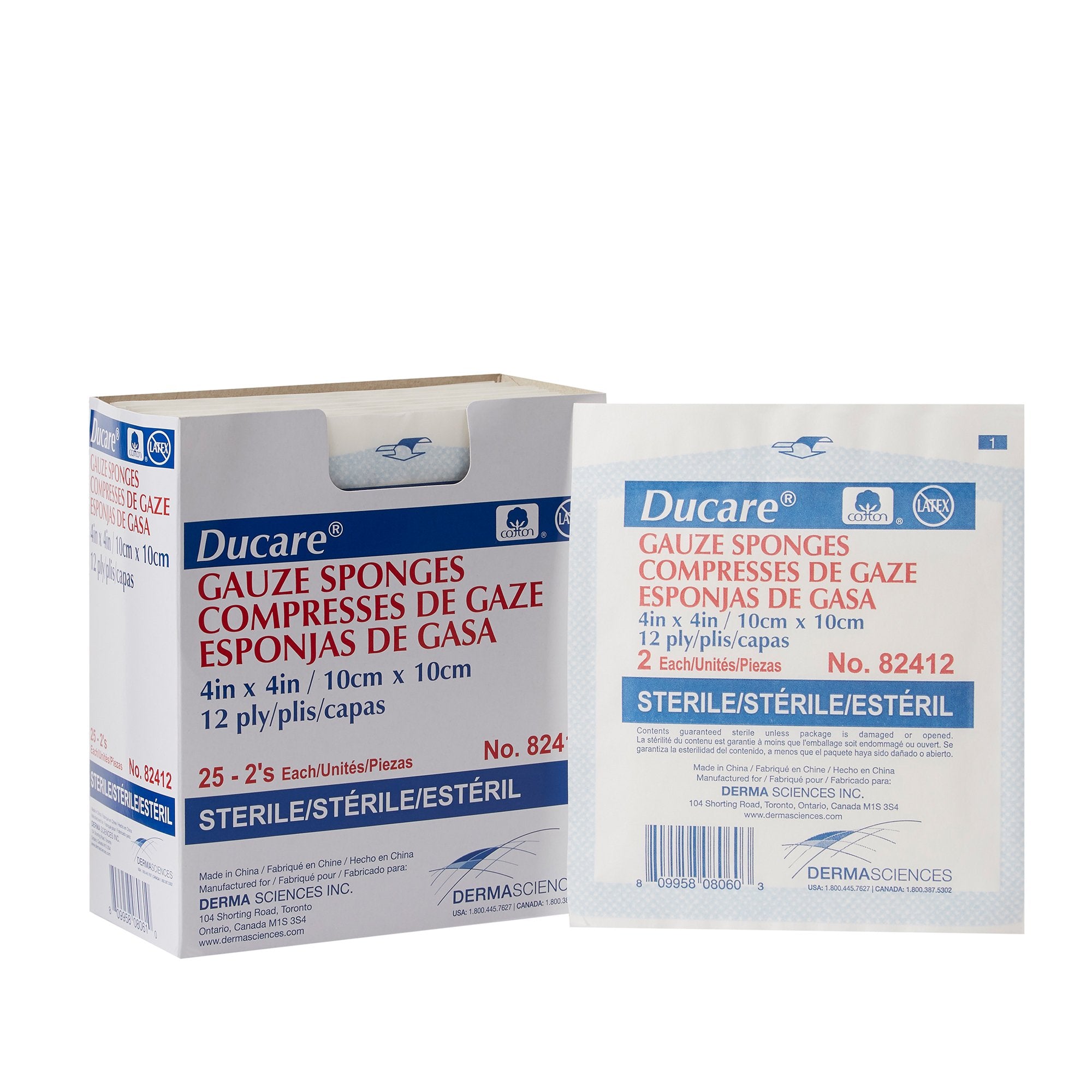 Gauze Sponge Ducare 4 X 4 Inch 12-Ply Sterile 2 per Pack, Packaging Type- Box