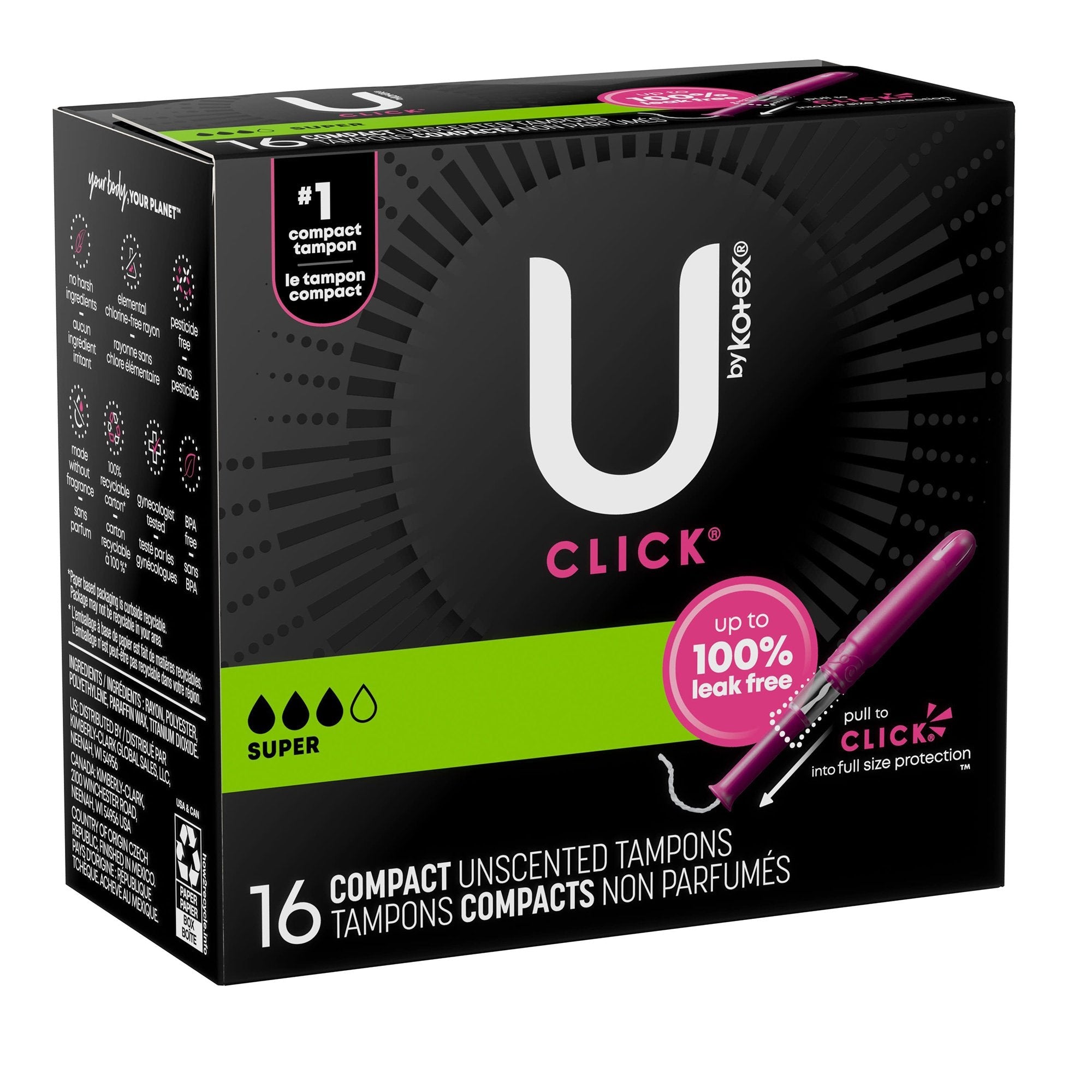 Tampon U by Kotex Click Super Absorbency Plastic Applicator Individually Wrapped