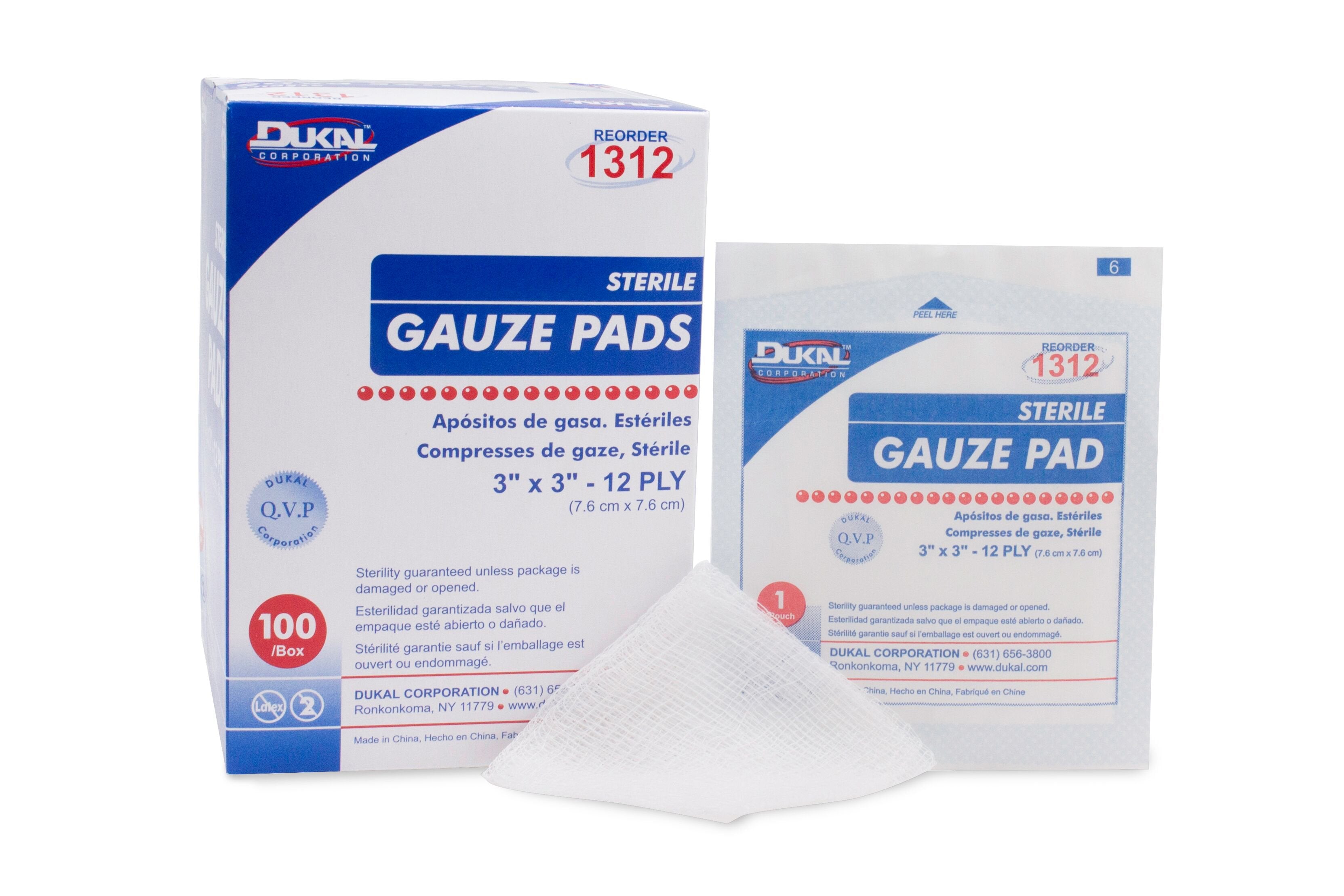 Gauze Sponge Dukal 3 X 3 Inch 12-Ply Sterile 1 per Pack, Packaging Type- Box