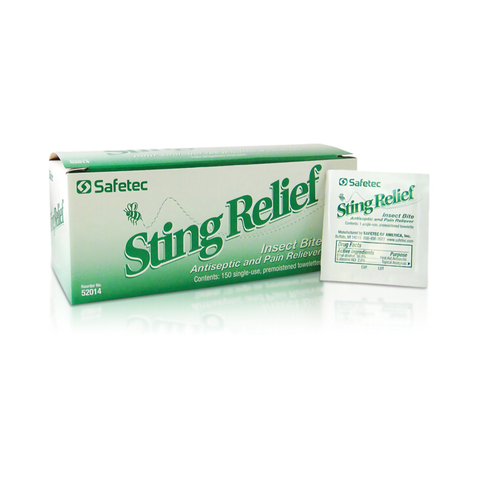 Sting and Bite Relief Safetec Towelette Individual Packet, Packaging Type- Box