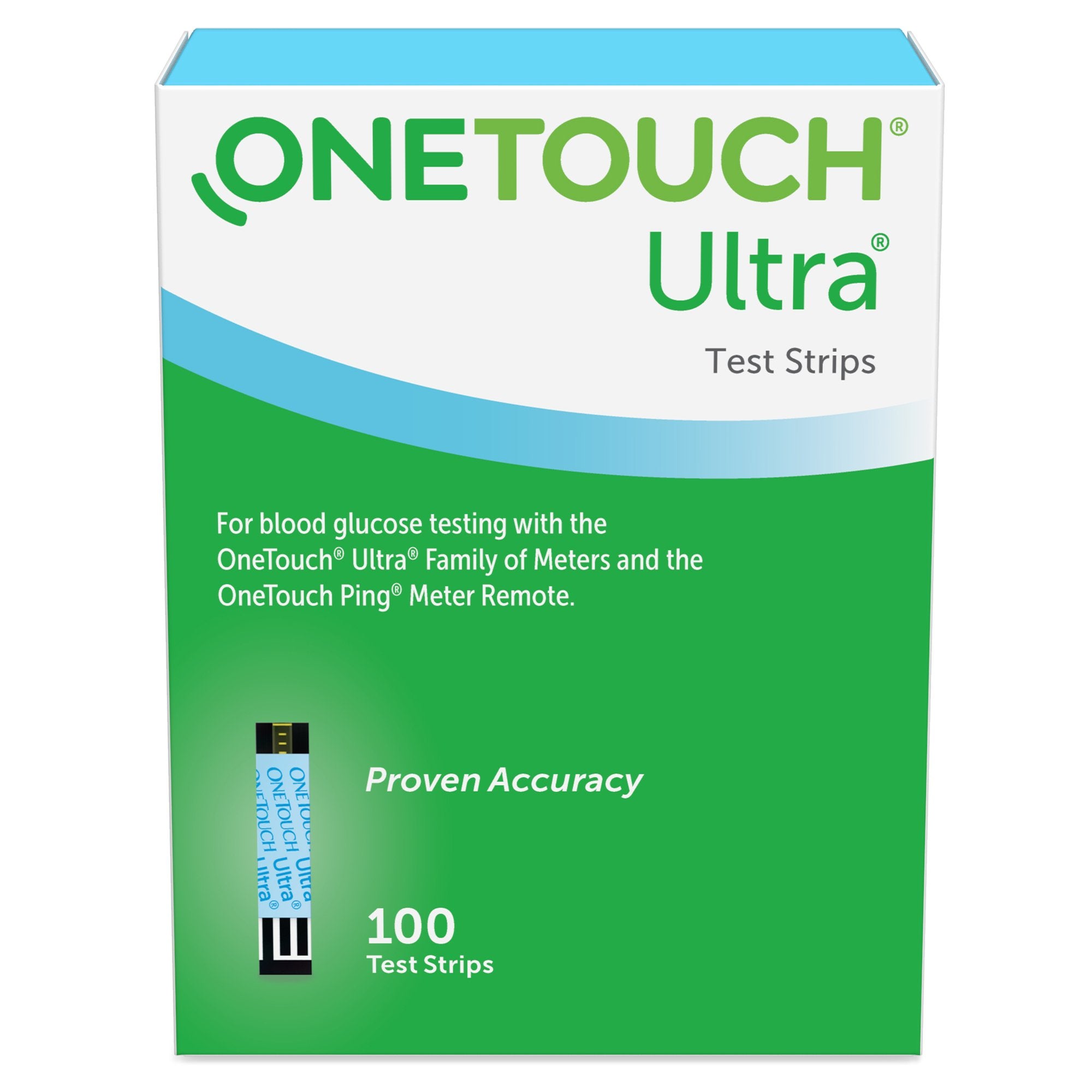 Blood Glucose Test Strips OneTouch Ultra Blue 100 Strips per Pack, Packaging Type- Box