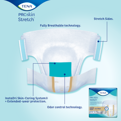 Unisex Adult Incontinence Brief TENA ProSkin Stretch Ultra 2X-Large Disposable Heavy Absorbency, Packaging Type- Case