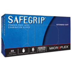 Exam Glove SafeGrip Medium NonSterile Latex Extended Cuff Length Textured Fingertips Blue Chemo Tested