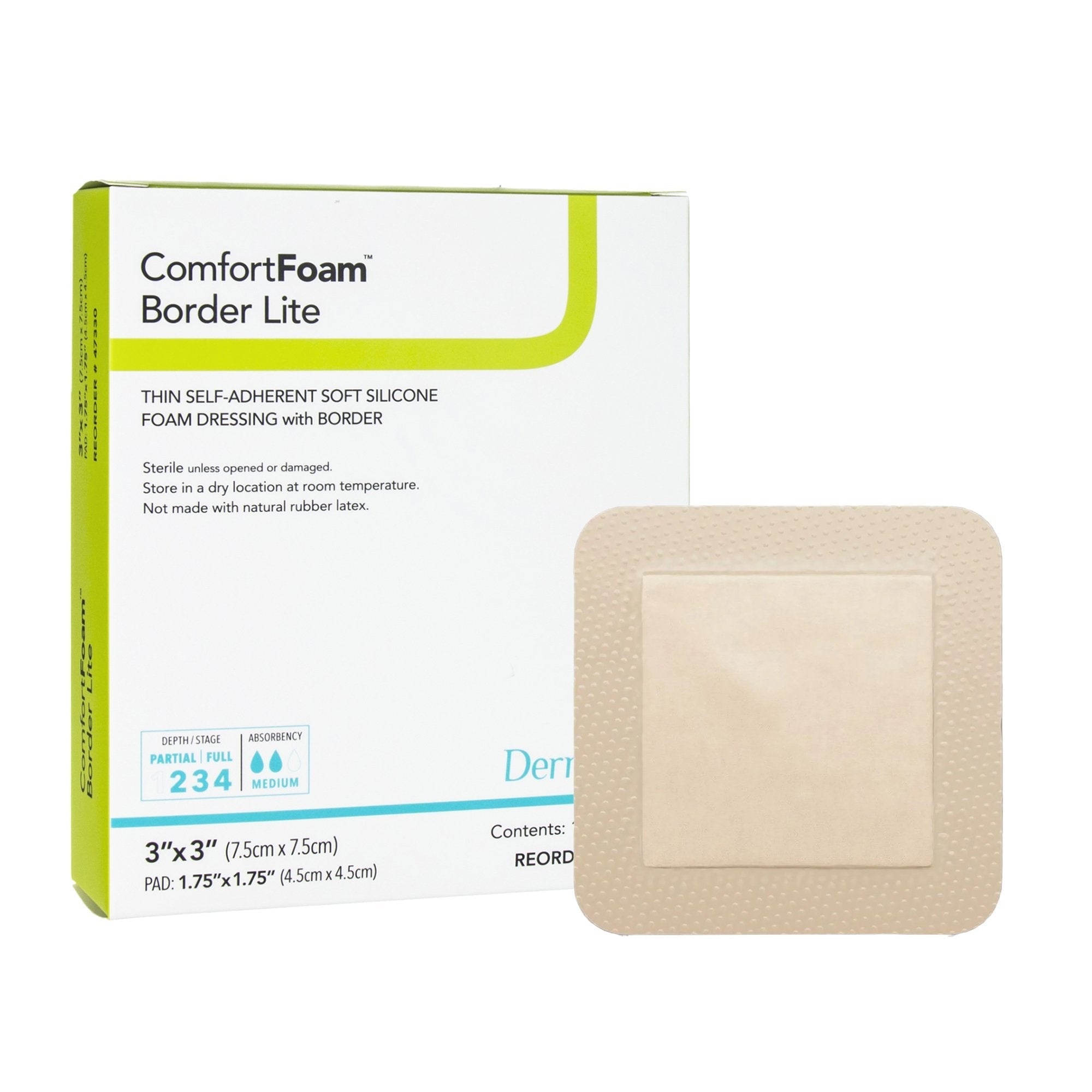 Thin Foam Dressing ComfortFoam Border Lite 3 X 3 Inch With Border Waterproof Backing Silicone Adhesive Square Sterile