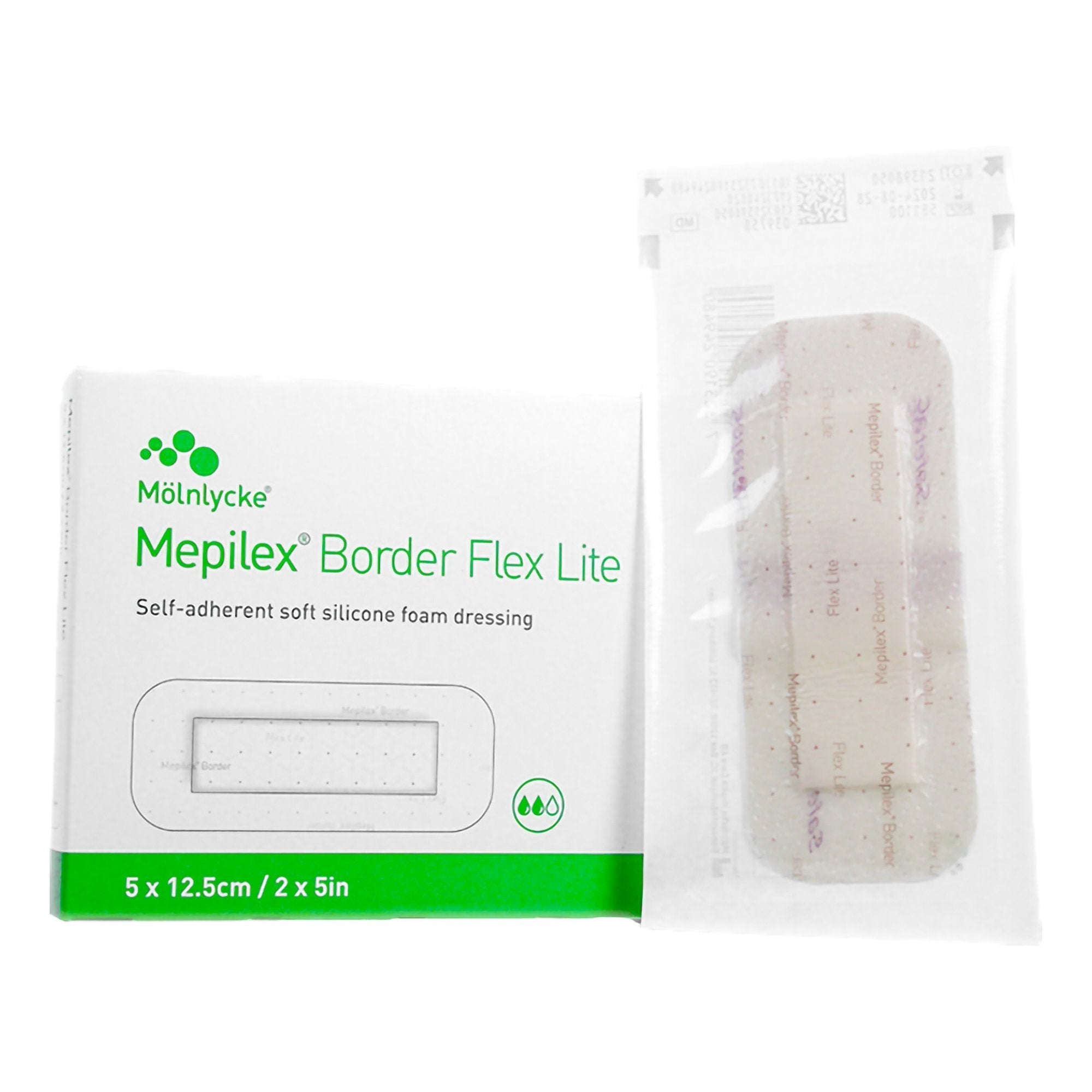 Thin Foam Dressing Mepilex Border Flex Lite 2 X 5 Inch With Border Film Backing Silicone Adhesive Rectangle Sterile