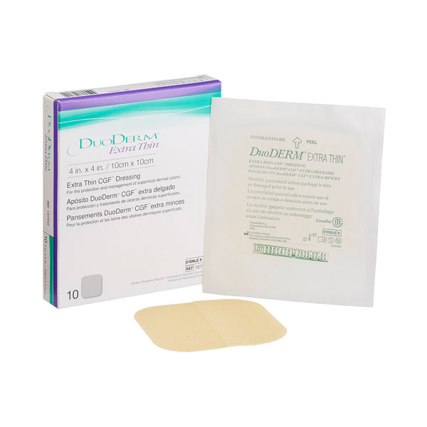 Thin Hydrocolloid Dressing DuoDERM Extra Thin CGF Film Backing 4 X 4 Inch Square Hydrocolloid / Film