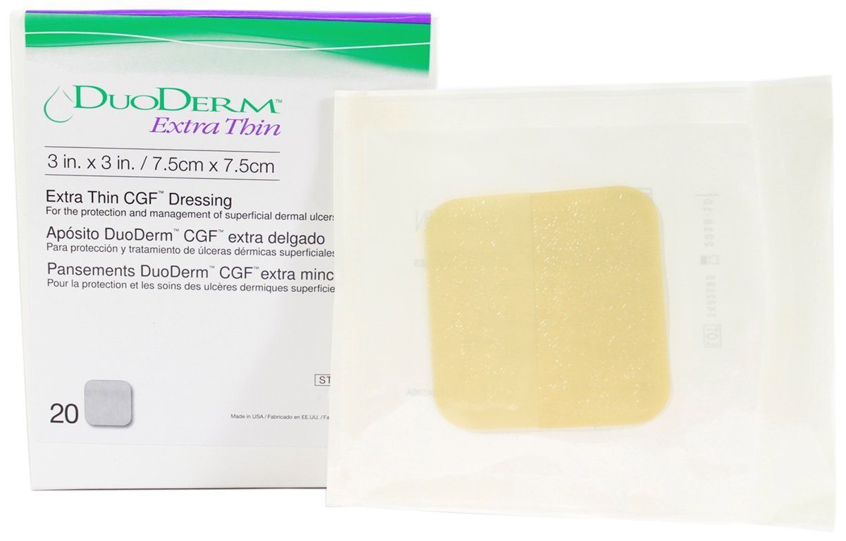 Thin Hydrocolloid Dressing DuoDERM Extra Thin CGF Film Backing 6 X 7 Inch Triangle Hydrocolloid / Film