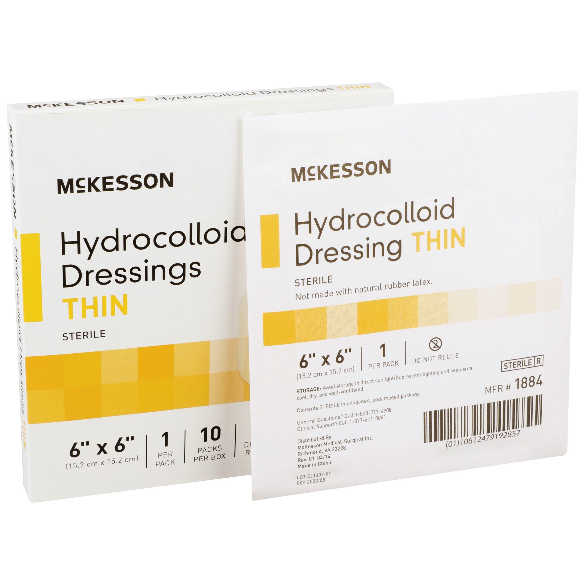 Thin Hydrocolloid Dressing McKesson Film Backing 6 X 6 Inch Square Hydrocolloid / Film