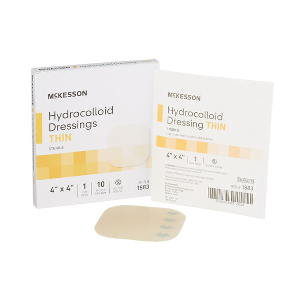 Thin Hydrocolloid Dressing McKesson Film Backing 4 X 4 Inch Square Hydrocolloid / Film