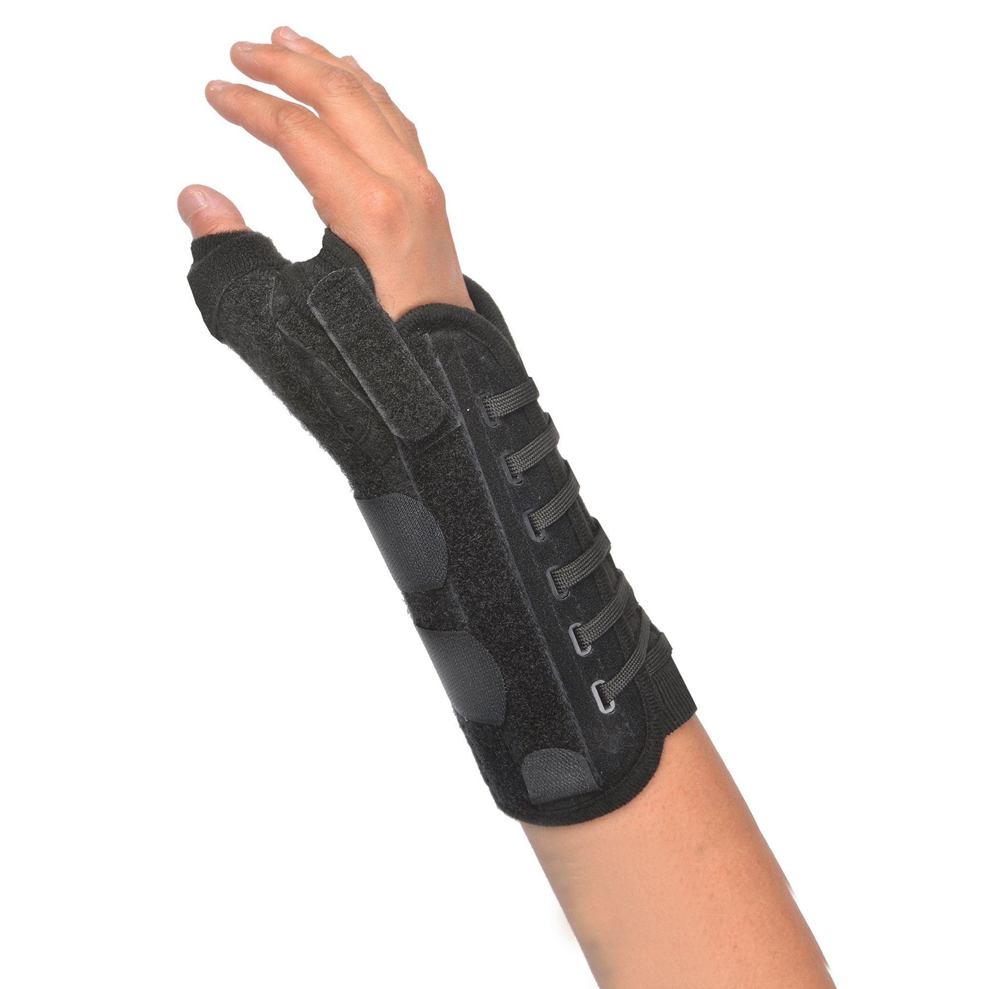 Thumb Brace with Wrist Support Titan Thumb Adult One Size Fits Most Dual Pull Lace Closure Right Hand Black