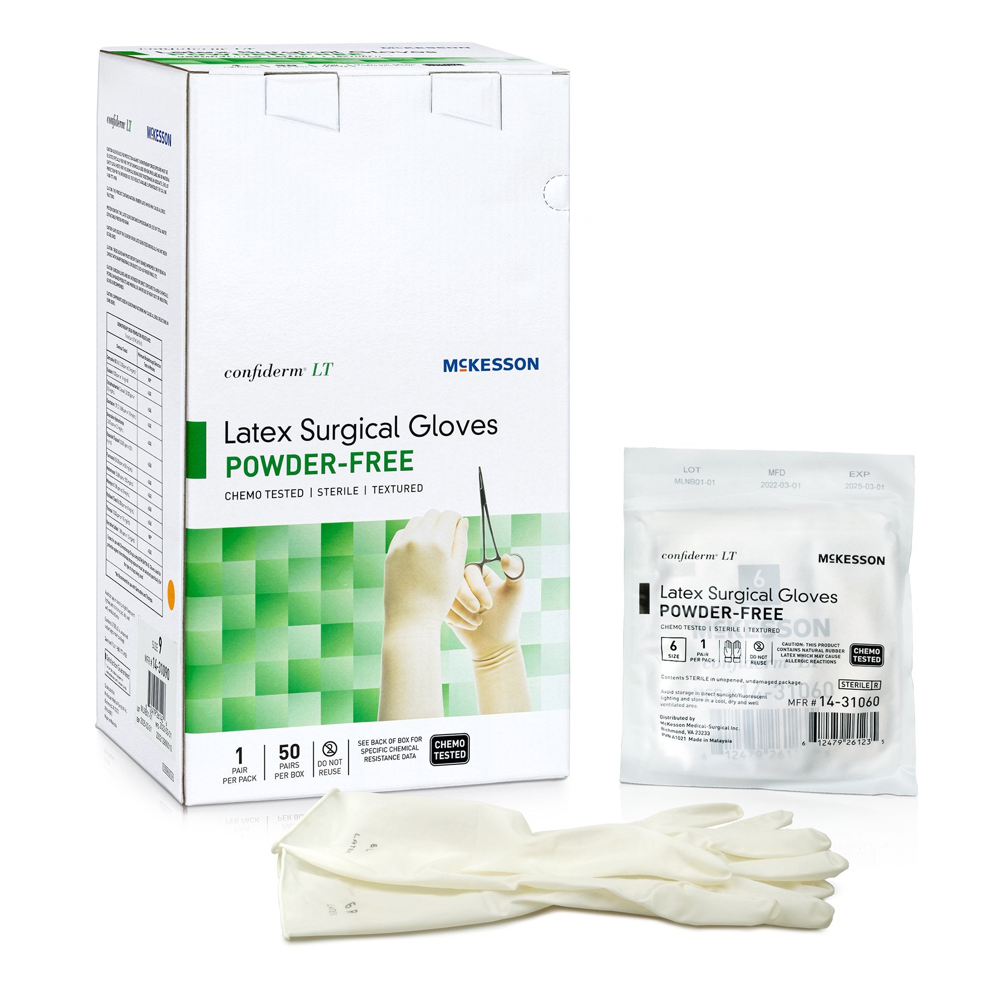 Surgical Glove Confiderm® LT Size 6 Sterile Latex Standard Cuff Length Fully Textured Ivory Chemo Tested