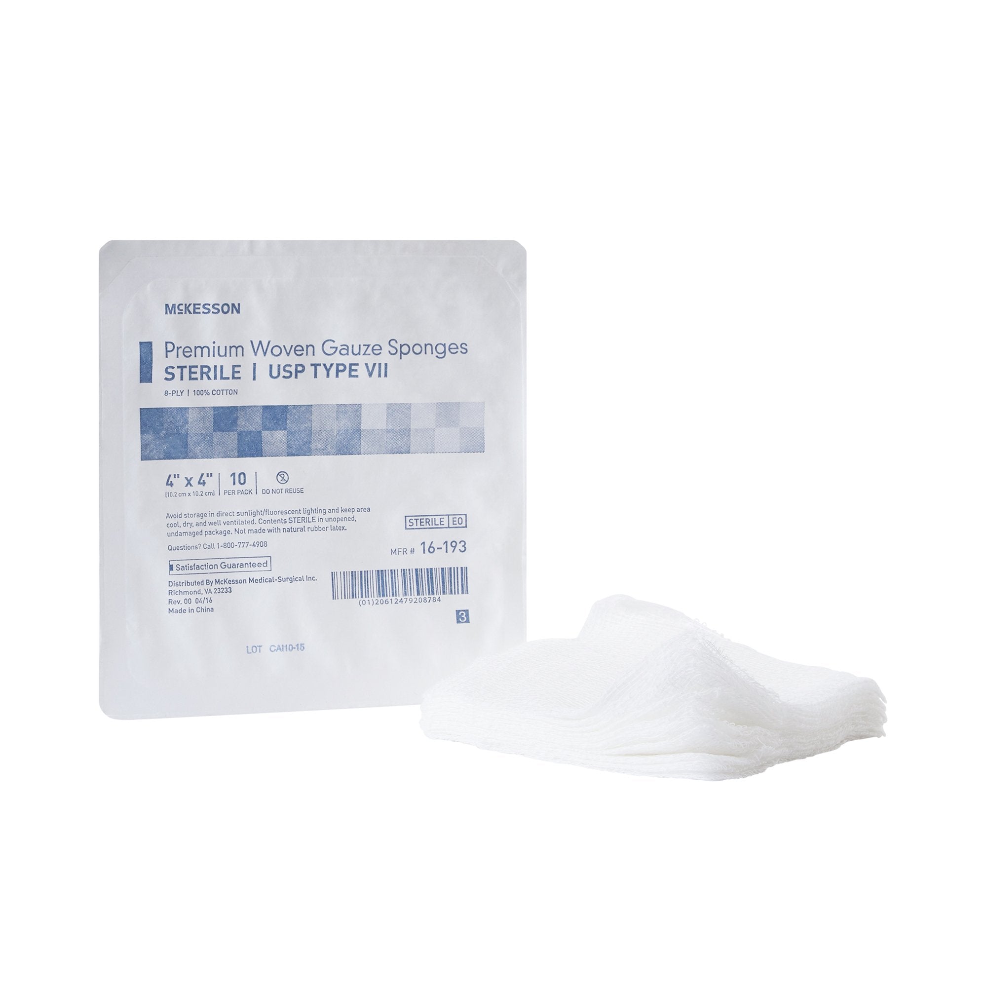 Gauze Sponge McKesson 4 X 4 Inch 8-Ply Sterile 10 per Tray, Packaging Type- Case