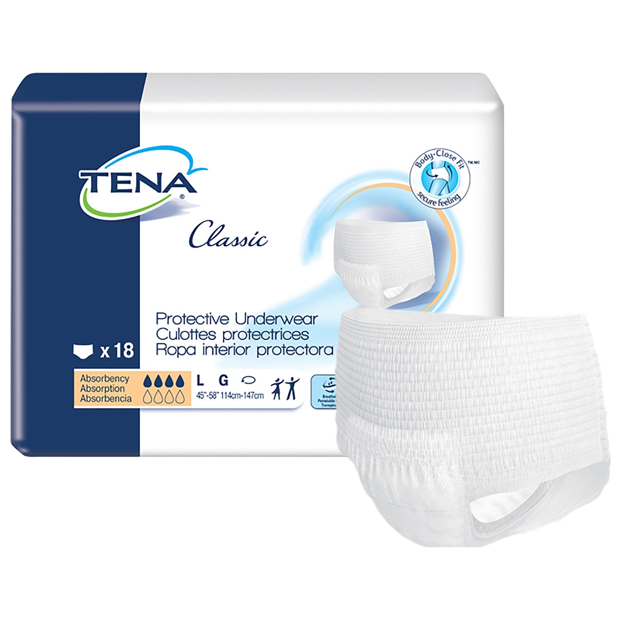 Unisex Adult Absorbent Underwear TENA Classic Pull On with Tear Away Seams Large Disposable Moderate Absorbency, Packaging Type- Case