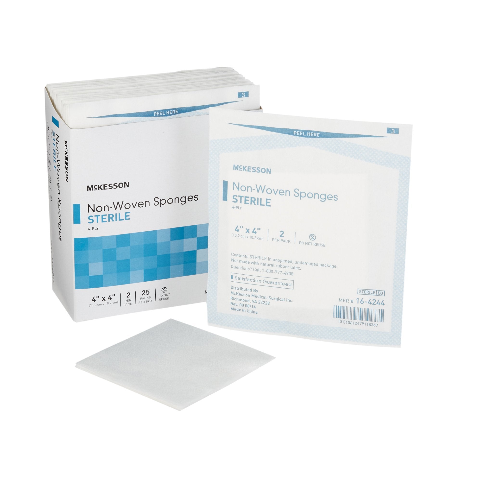 Nonwoven Sponge McKesson 4 X 4 Inch 4-Ply Sterile 2 per Pack, Packaging Type- Box