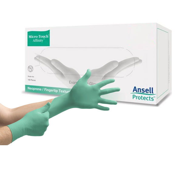 Exam Glove Micro Touch Affinity Small NonSterile Polychloroprene Standard Cuff Length Textured Fingertips Green Chemo Tested