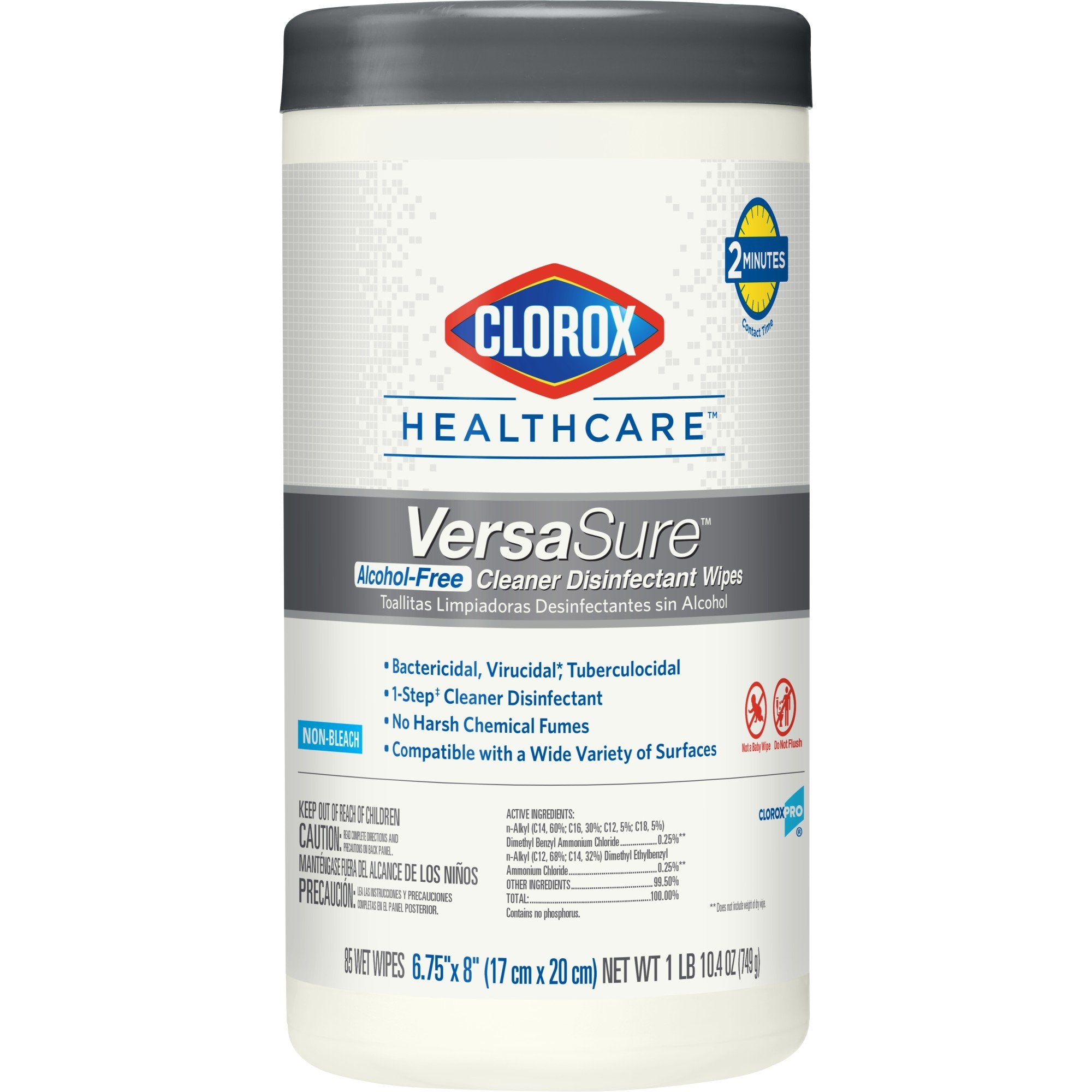 Clorox Healthcare VersaSure Surface Disinfectant Cleaner Premoistened Quaternary Based Manual Pull Wipe 85 Count Canister Scented NonSterile, Packaging Type- Case