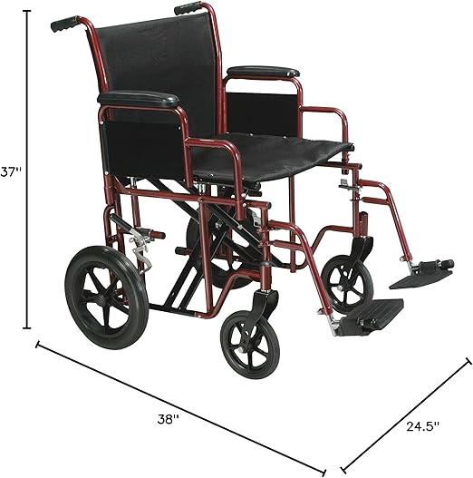 transport wheelchair bariatric 20 wide red