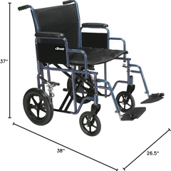 Drive Medical Bariatric Blue Wheelchair with Removable, reversible desk-length arms and Swing-away footrests