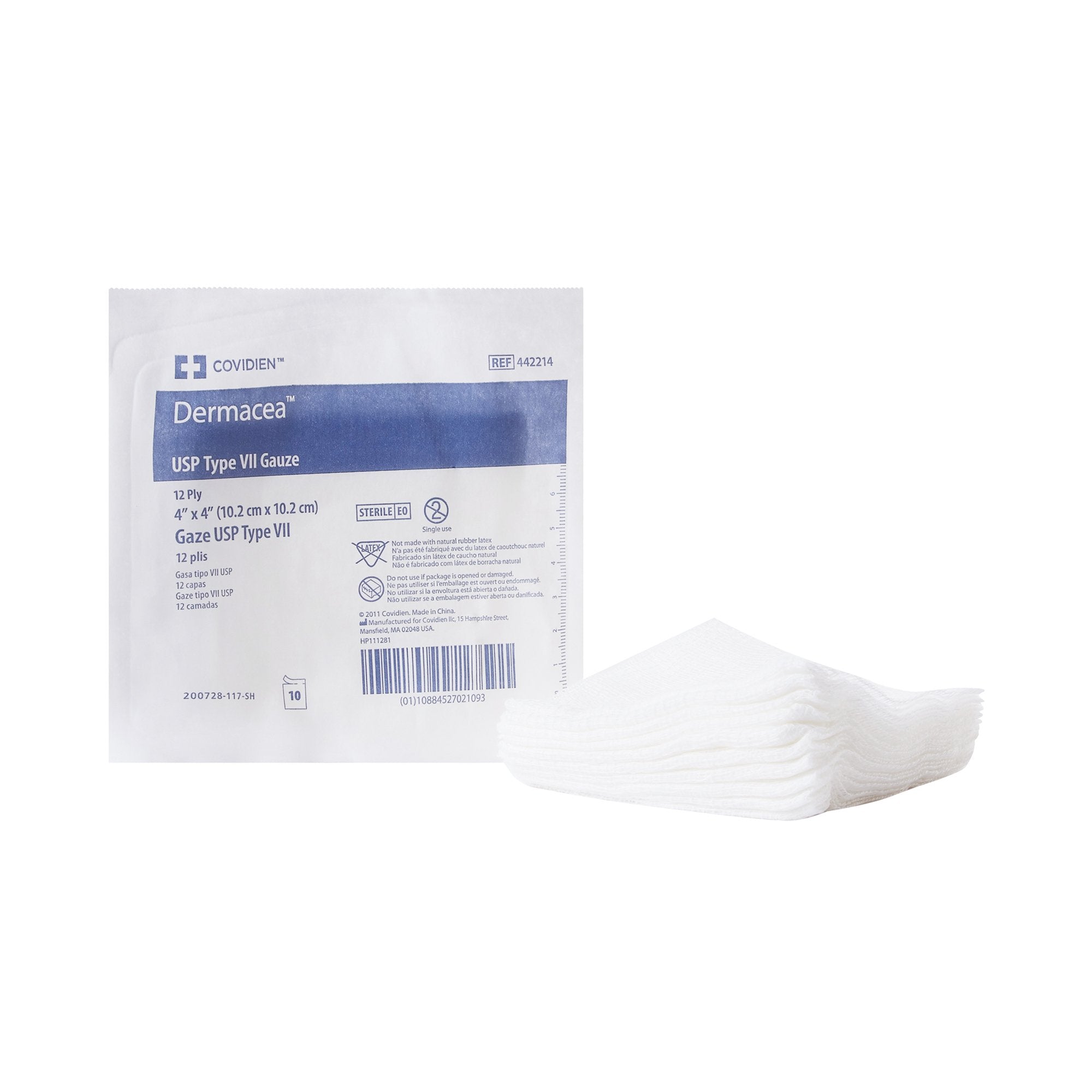 Gauze Sponge Dermacea 4 X 4 Inch 12-Ply Sterile 10 per Pack, Packaging Type- Case