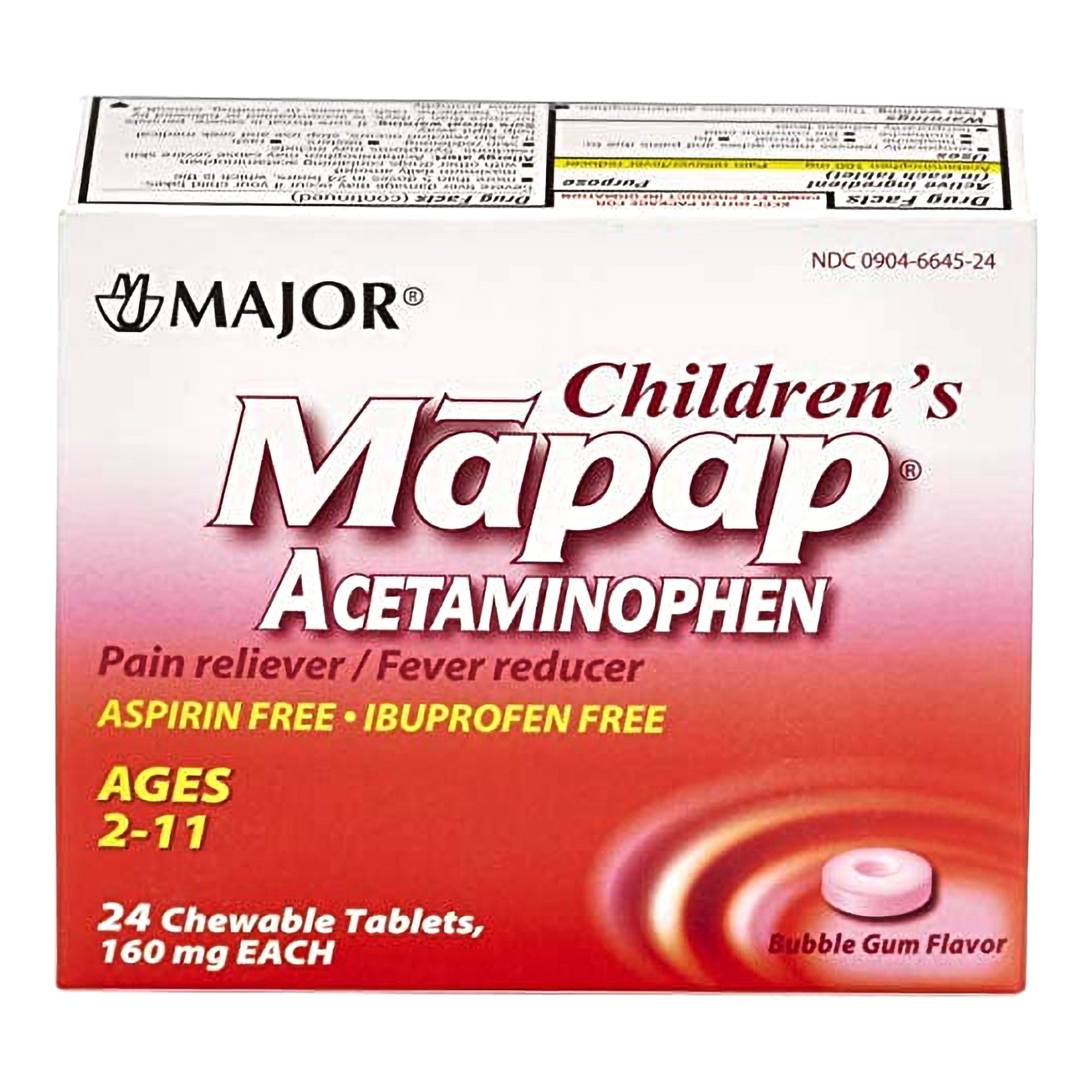 Children's Pain Relief / Fever Reducer Mapap 160 mg Strength Acetaminophen Chewable Tablet 24 per Box, Packaging Type- Box