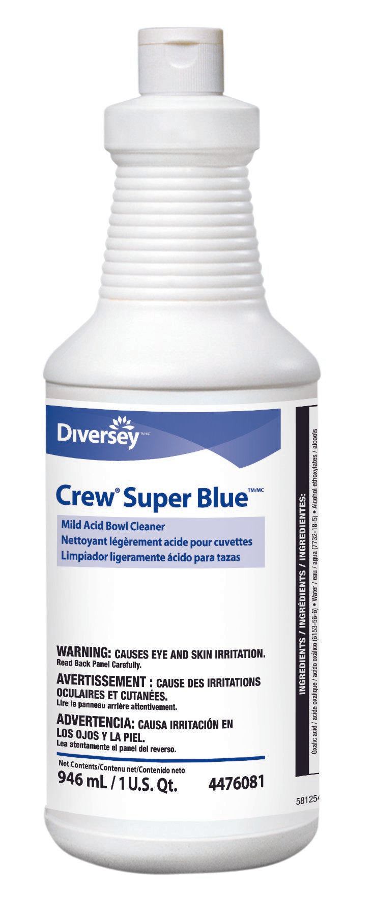 Diversey Crew Super Blue Toilet Bowl Cleaner Acid Based Manual Squeeze Liquid 32 oz. Bottle Citrus Scent NonSterile, Packaging Type- Case